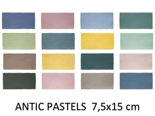 ANTISKE PASTELLER 7,5x15 cm - Vægfliser, rustikt rektangel, pastelfarver