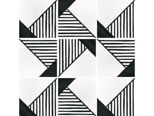 Origami B&W 20x20 cm - Carrelage, aspect carreaux de ciment, noir et blanc