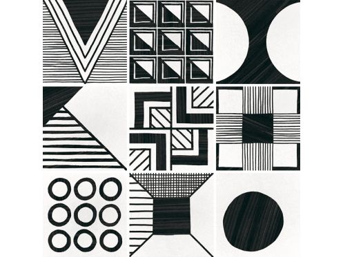 Patchwork B&W 20x20 cm - Carrelage, aspect carreaux de ciment, noir et blanc