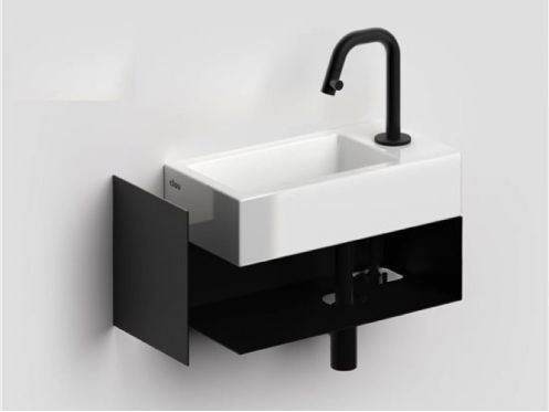 Lave-mains, 18 x 36 cm, robinetterie � droite, avec porte serviette noir - FLUSH 3 RIGHT