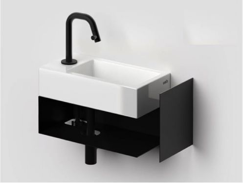 Håndvask, 18 x 36 cm, med sort håndklædestang - FLUSH 3 LEFT