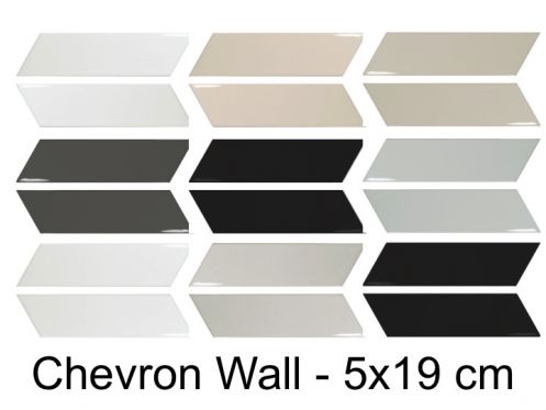 Chevron wall 5x19 cm - Wandtegel, geometrische parallellogramvorm, genaamd chevron