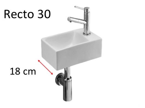Håndvask, 18 x 30 cm, i keramik, hængende - Recto 30 Benesan.