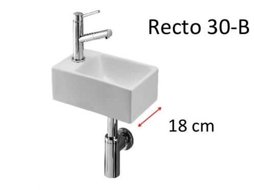 Håndvask, 18 x 30 cm, i keramik, hængende - Recto 30-B Benesan.