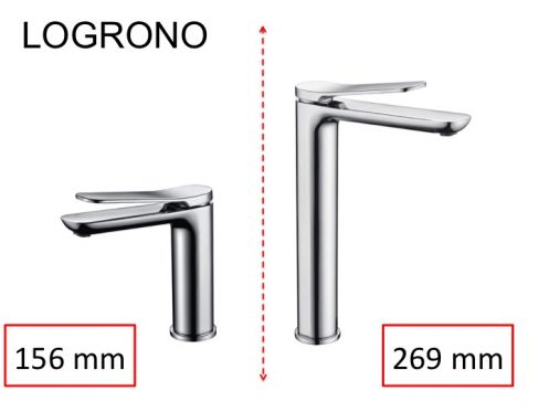 Robinet Lavabo design, melangeur, hauteur 156 et 269 mm - LOGRONO chrome