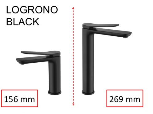 Matzwarte wastafelkraan, mengkraan, hoogte 156 en 269 mm - LOGRONO NOIR
