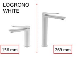 Robinet Lavabo blanc mate, melangeur, hauteur 156 et 269 mm - LOGRONO blanc