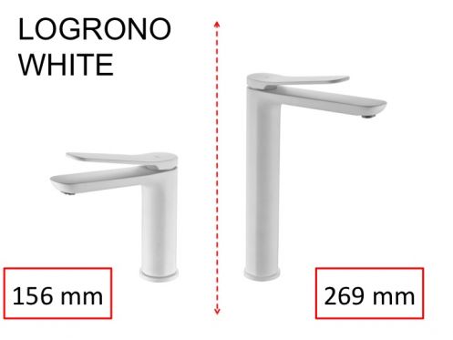 Bateria umywalkowa, bateria umywalkowa w kolorze biaÅ‚ym matowym, wysokoÅ›Ä‡ 156 i 269 mm - LOGRONO biaÅ‚y