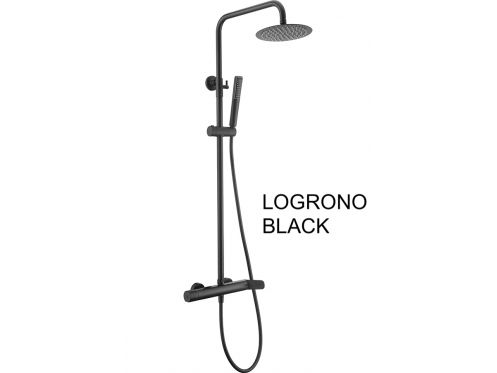 Matt sort brusersÃ¸jle, blandebatteri, rund Ã¸ 20 cm - LOGRONO NOIR