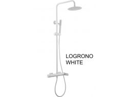 Colonne de douche blanc mate, mitigeur, rond ø 20 cm - LOGRONO WHITE