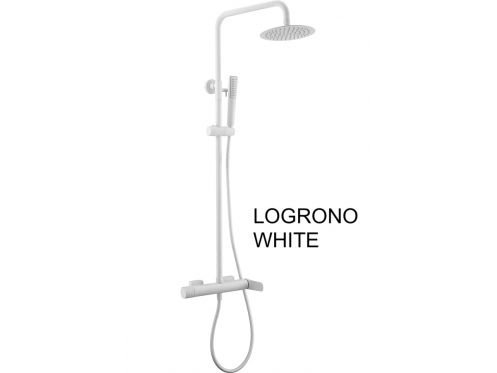 BiaÅ‚a matowa kolumna prysznicowa, bateria, okrÄ…gÅ‚a Ã¸ 20 cm - LOGRONO WHITE