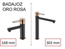 Bateria umywalkowa w kolorze matowej czerni i brÄ…zu, bateria o wysokoÅ›ci 168 i 303 mm - BADAJOZ ORO ROSA