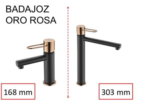 Matsort og bronze håndvaskarmatur, mixer, højde 168 og 303 mm - BADAJOZ ORO ROSA