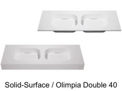 Plan double vasque design, 50 x 100 cm, en résine minérale Solid-Surface - OLIMPIA 40 DOUBLE
