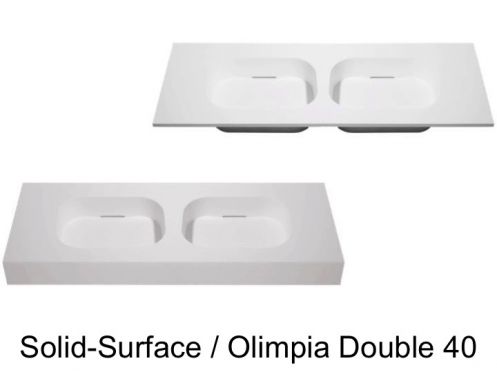Dubbele designwastafel, 50 x 100 cm, in minerale hars van massief oppervlak - OLIMPIA 40 DOUBLE