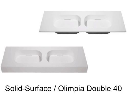 Plan double vasque design, 50 x 100 cm, en rsine minrale Solid-Surface - OLIMPIA 40 DOUBLE