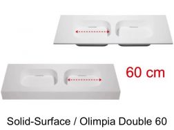 Plan double vasque design, 50 x 100 cm, en résine minérale Solid-Surface - OLIMPIA 60 DOUBLE