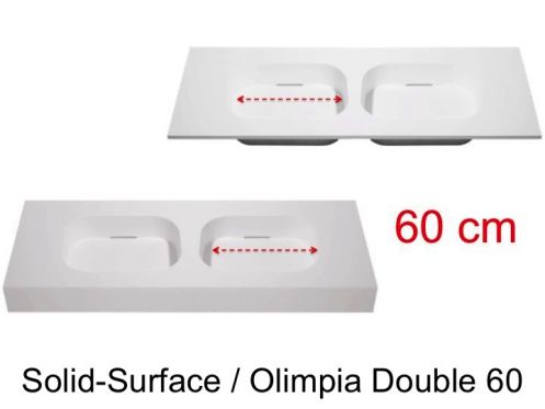 Plan double vasque design, 50 x 100 cm, en r�sine min�rale Solid-Surface - OLIMPIA 60 DOUBLE
