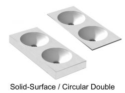 Plan double vasque ronde, 50 x 100 cm, en résine minérale Solid-Surface - DOUBLE CIRCULAR HYDRA