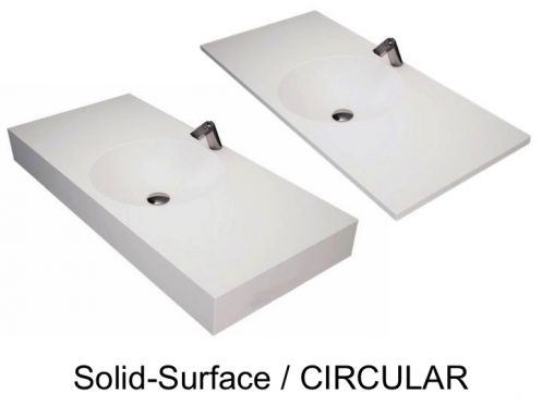 Plan toilette avec vasque ronde int�gr�e, 50 x 80 cm, en r�sine min�rale Solid-Surface - DOUBLE CIRCULAR RG