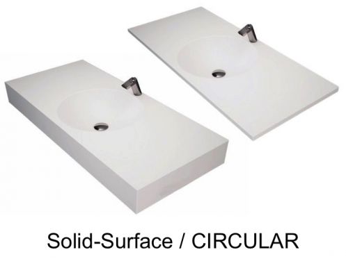 Plan toilette avec vasque ronde intgre, 50 x 80 cm, en rsine minrale Solid-Surface - DOUBLE CIRCULAR RG