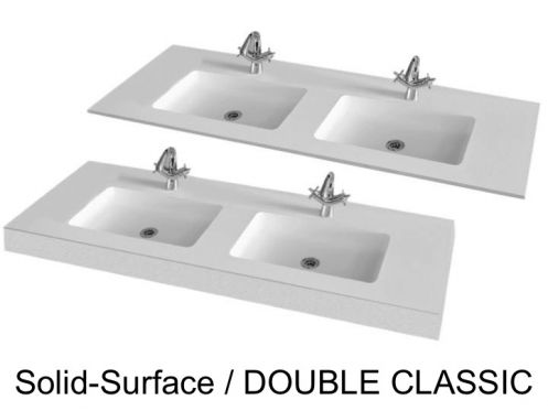 Plan vasque double, 50 x 120 cm, en rsine minrale Solid-Surface - DOUBLE CLASSIC RG