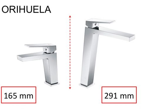 Wastafelkraan, mengkraan, rechte / vierkante stijl, hoogte 165 of 291 mm - ORIHUELA CHROME