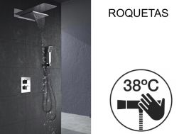 Douche encastrable, thermostatique, ciel de pluie et cascade - ROQUETAS CHROME