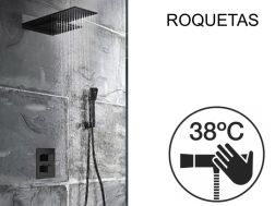 Douche encastrable noir, thermostatique, ciel de pluie et cascade - ROQUETAS NOIR