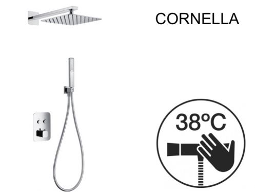 Douche encastrable, thermostatique et pommeau pluie de douche 25 x 25 - CORNELLA CHROME