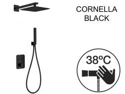 Ingebouwde douche, thermostatische en regendouchekop 25 x 25 - CORNELLA BLACK