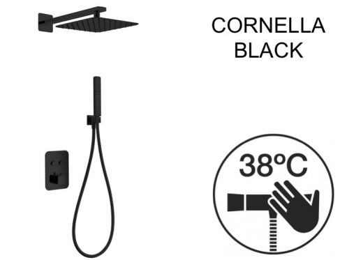 Douche encastrable noir, thermostatique et pommeau pluie de douche 25 x 25 - CORNELLA NOIR