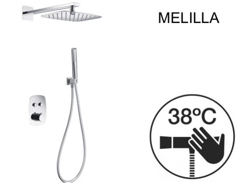 Douche encastrable, thermostatique et pommeau pluie de douche 20 x 30 - MELILLA CHROME