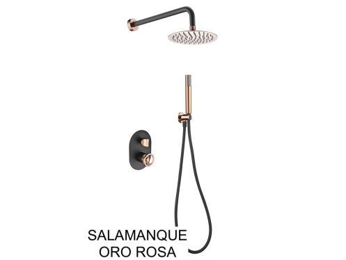 Douche encastrable, mlangeur, ciel de pluie rond  25 cm - SALAMANQUE ORO ROSA