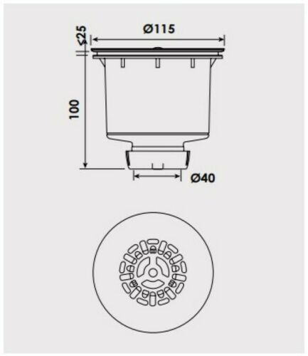 Bonde douche universelle, sortie verticale Ø 90