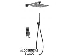 Indbygget brusebad, blandebatteri, regntæppe 25 x 25 - ALCOBENDAS BLACK