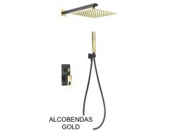 Douche encastrable noir, mitigeur, ciel de pluie 25 x 25 - ALCOBENDAS GOLD