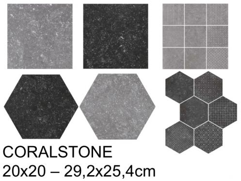 CORALSTONE  20x20 - 29,2x25,4 cm - Carrelage sol, hexagonal, finition Pierre Bleu