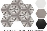 NATURE B&W HEXATILE 17,5x20 cm - Carrelage sol, hexagonal, finition mate