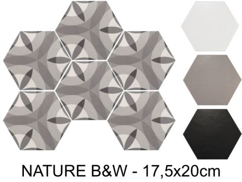 NATURE B&W HEXATILE 17,5x20 cm - Carrelage sol, hexagonal, finition mate