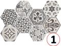 Harmony B&W HEXATILE 17,5x20 cm - Carrelage sol, hexagonal, finition mate