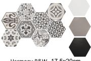 Harmony B&W HEXATILE 17,5x20 cm - Carrelage sol, hexagonal, finition mate
