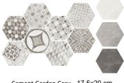 Cement Garden Grey HEXATILE 17,5x20 cm - Carrelage sol, hexagonal, finition mate