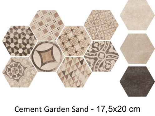 Cement Garden Sand HEXATILE 17,5x20 cm - Carrelage sol, hexagonal, finition mate