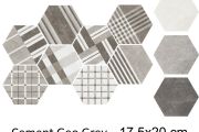Cement Geo Grey HEXATILE 17,5x20 cm - Carrelage sol, hexagonal, finition mate