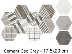 Cement Geo Grey HEXATILE 17,5x20 cm - Carrelage sol, hexagonal, finition mate