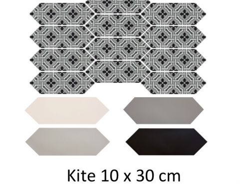 KITE Century Grey 10 x 30 cm - Carrelage sol, hexagonal en longueur