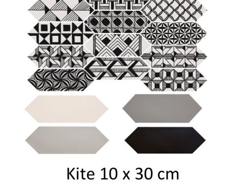 KITE Patchwork Kite B&W 10 x 30 cm - Carrelage sol, hexagonal en longueur