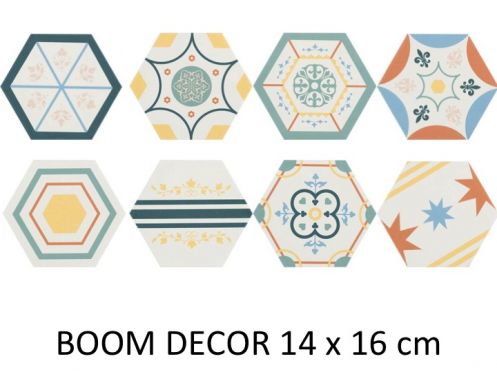 BOOM DECOR 14x16 cm - Gulv- og vægfliser, sekskantede, designfarver.