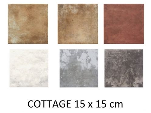 Cottage 15 x 15 cm - Carrelage sol et mural, finition terre cuite, type tomette.